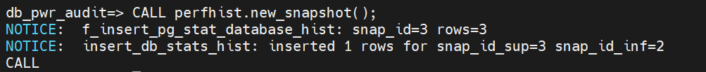 Terminal confirmant la création réussie d'un nouveau snapshot perfhist
